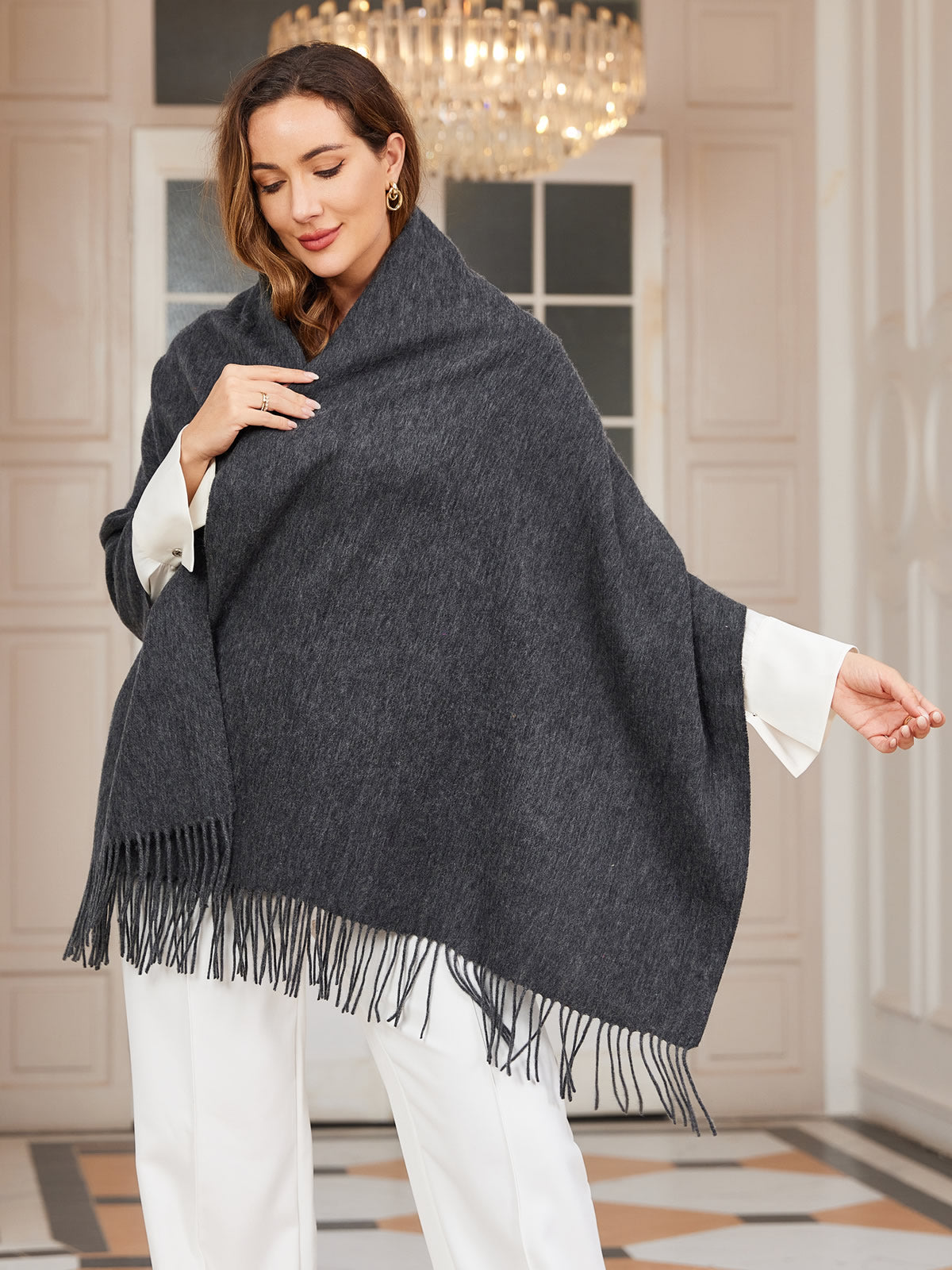 [Dunkelgrau] SilkSilky-DE Wolle Scarf 001