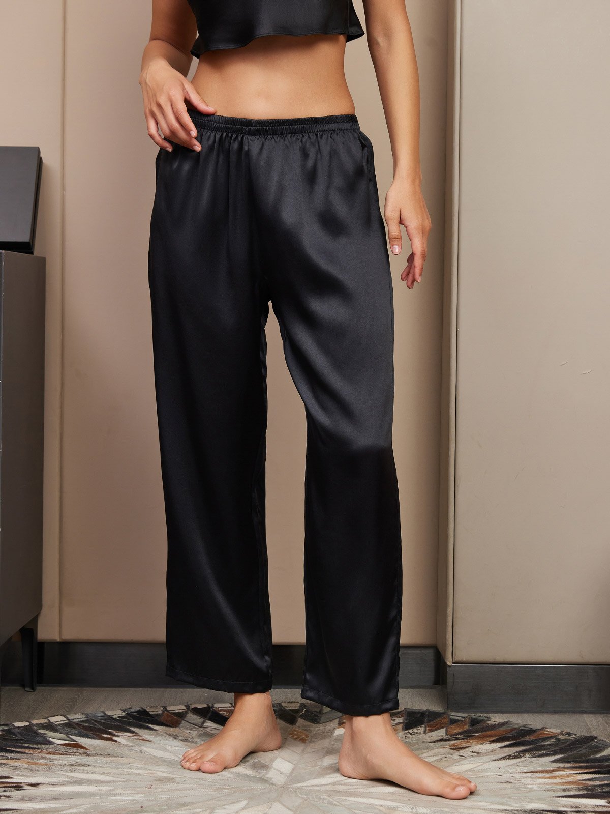 [Schwarz] SilkSilky-DE Reine Seide Womens Sleep Bottoms 003