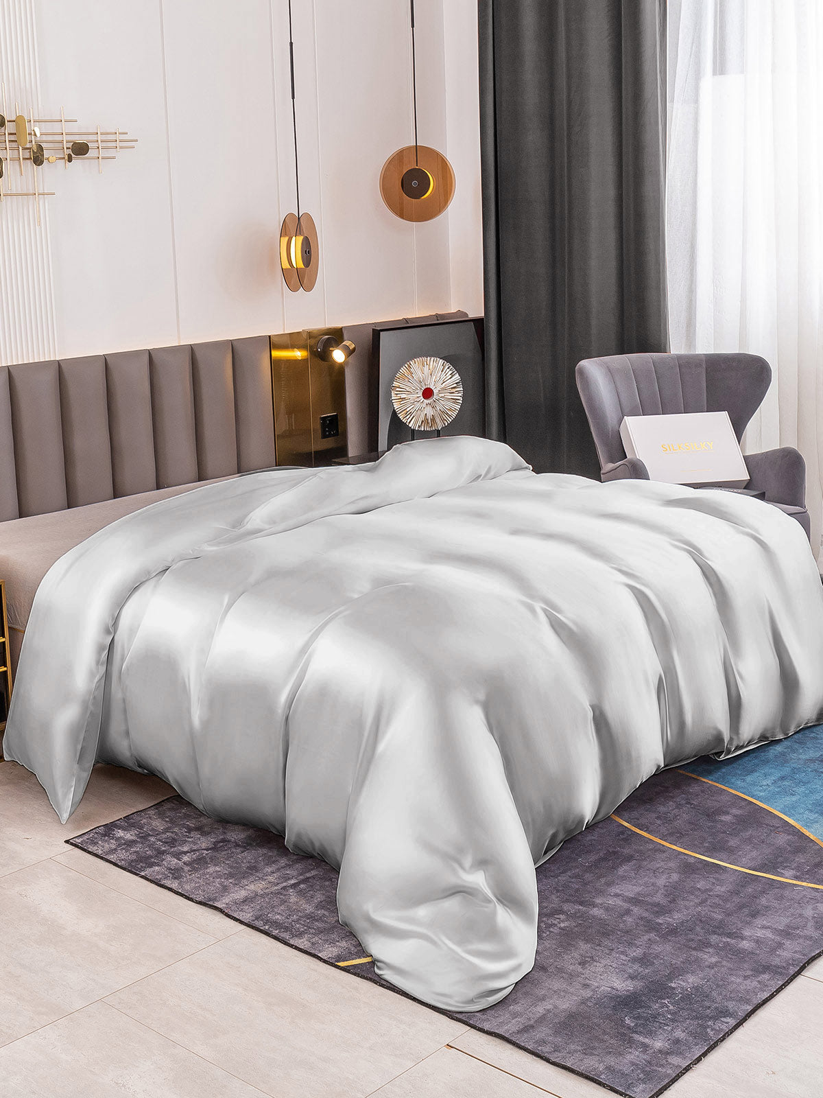[Silber] SilkSilky-DE 19Momme Reine Seide Duvet Cover 001