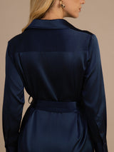 [Dunkelblau] SilkSilky-DE Long Sleeve Lapel Collar Kleider 005