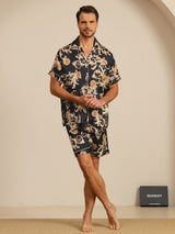 [Schwarzer Drache] SilkSilky-DE Short Sleeve Notch-Kragen Herren Pyjamas 007