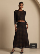 [Schwarz] SilkSilky-DE Reine Seide Langärmelig Rundhalsausschnitt Women''s Outfit Sets 003