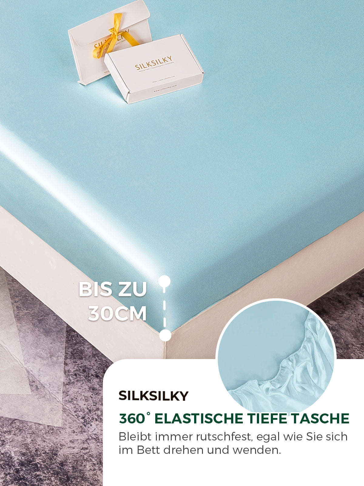 [Hellblau] SilkSilky-DE 19Momme Reine Seide Sheet 004