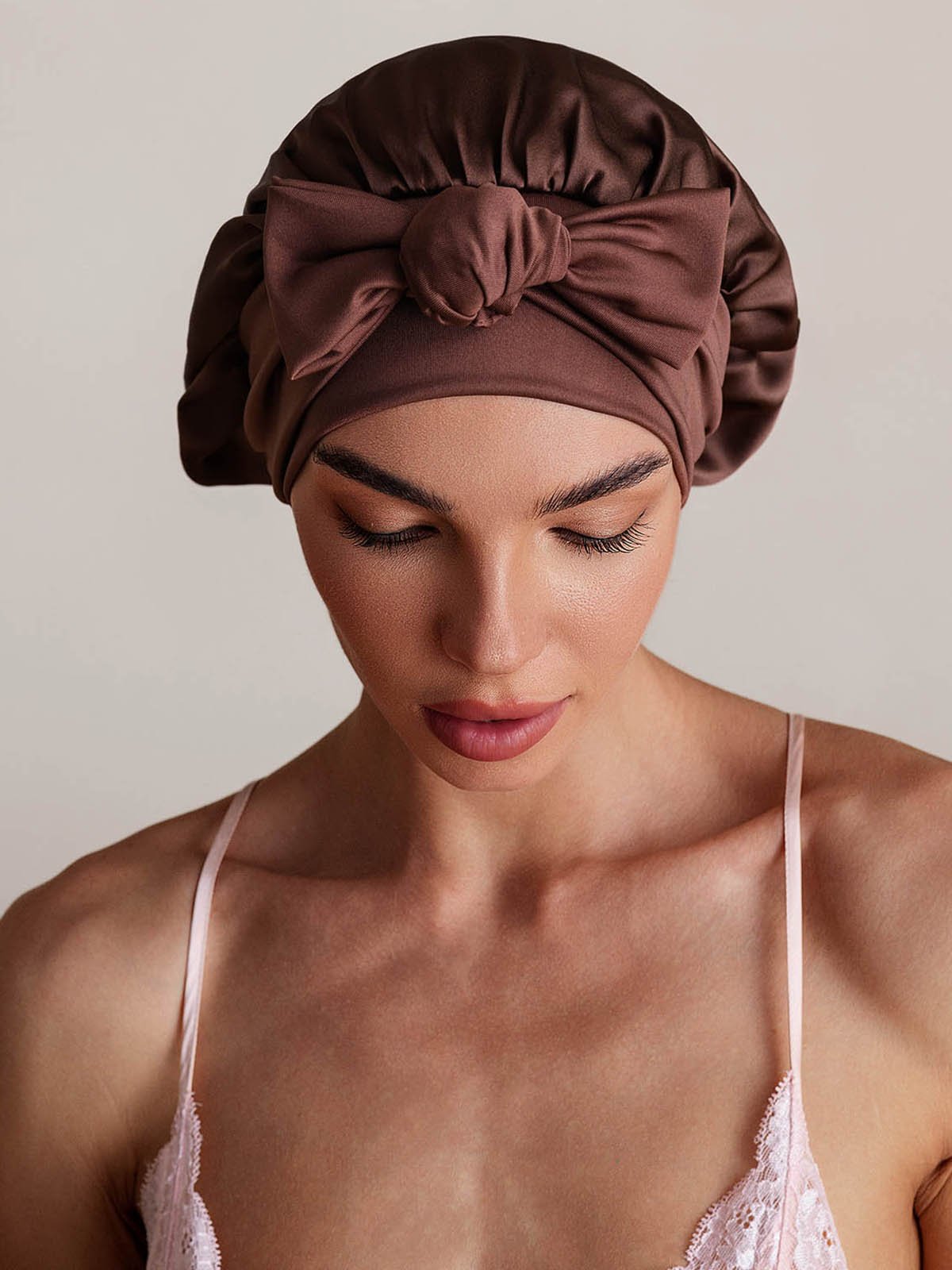 [Beige] SilkSilky-DE Reine Seide Sleep Cap 005,