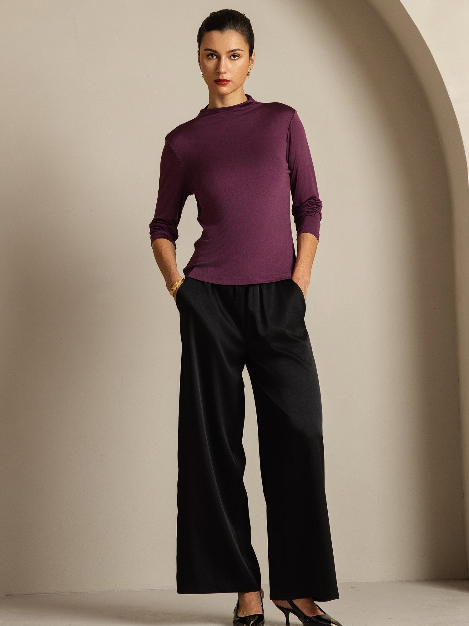 [Violett] SilkSilky-DE Reine Seide Womens T-Shirt 005