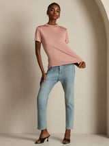 [Rosa] SilkSilky-DE 100% Silk Jersey Short Sleeve Mock Neck T-Shirt 004