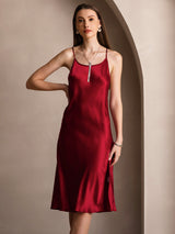 [Rotwein] SilkSilky-DE Sleeveless Kleider 006