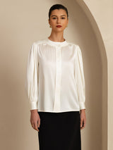 [Weiß] SilkSilky-DE 19Momme Long Sleeve Round Neck Bluse 003