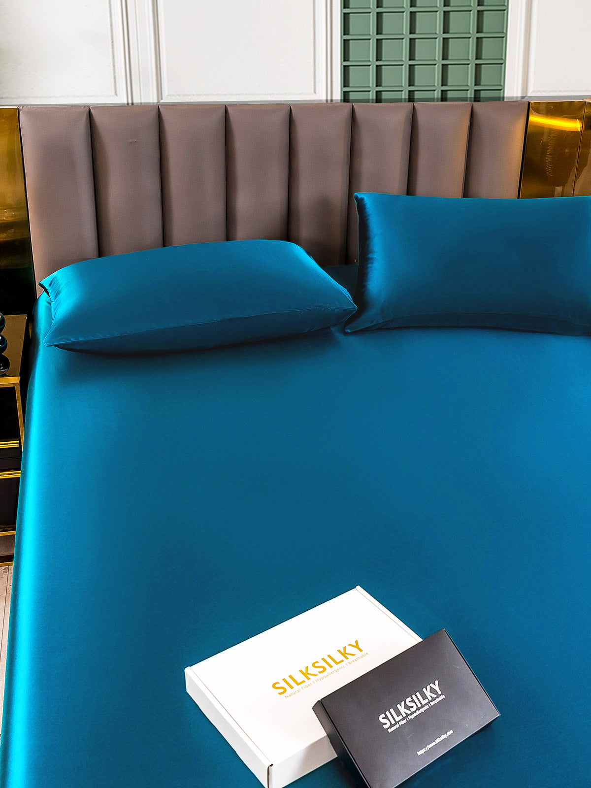 [König Blau] SilkSilky-DE 25Momme Reine Seide Bedding Set 005