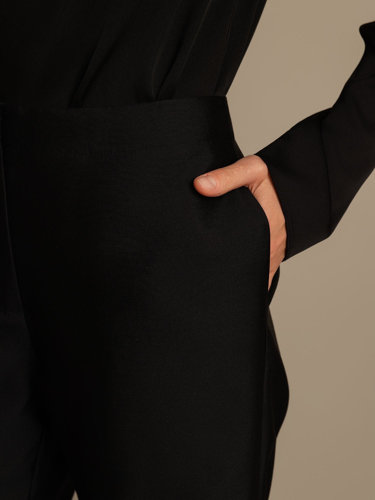 [Schwarz] SilkSilky-DE 32Momme Silk-Wool Blend Womens Pants 004,