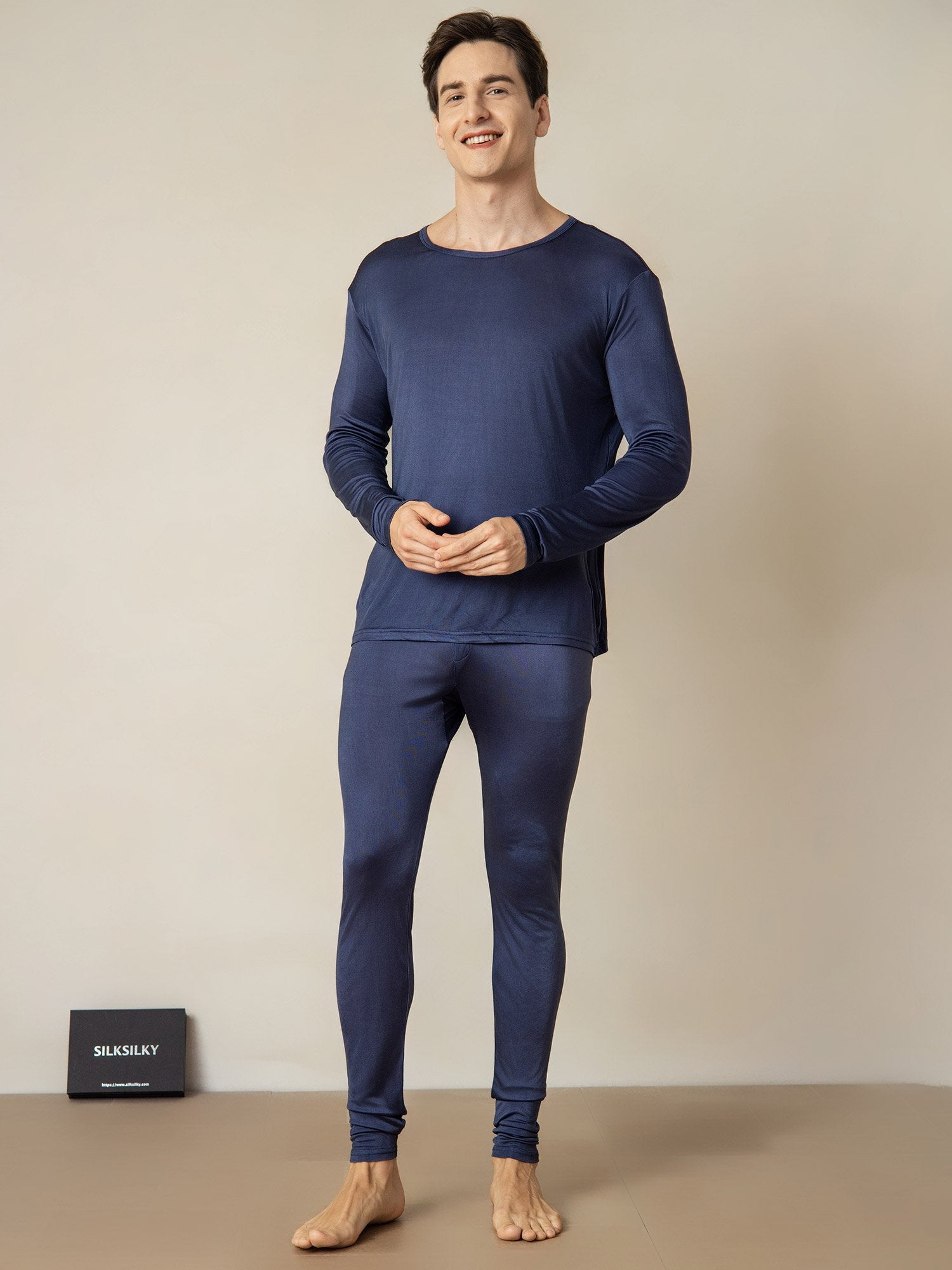 [Dunkelblau] SilkSilky-DE Seidenstrick Mens Pajamas 001