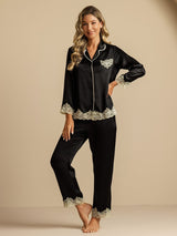 [Schwarz] SilkSilky-DE Langärmelig Damen Pyjamas 008