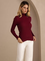 [Rotwein] SilkSilky-DE Long Sleeve Turtle Neck T-Shirt 003