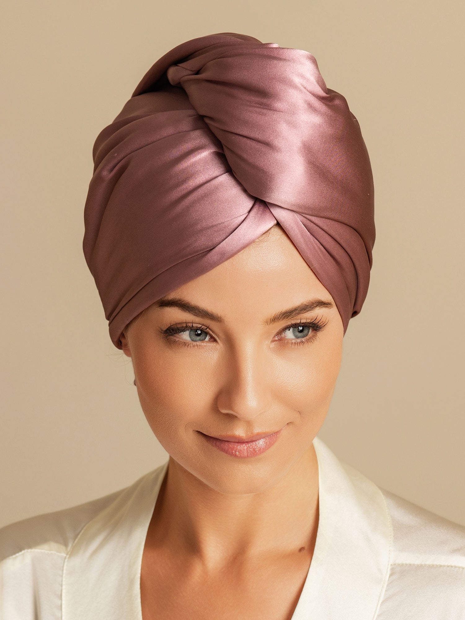 [Blasses Mauve] SilkSilky-DE Reine Seide Hair Towel Wrap 004,