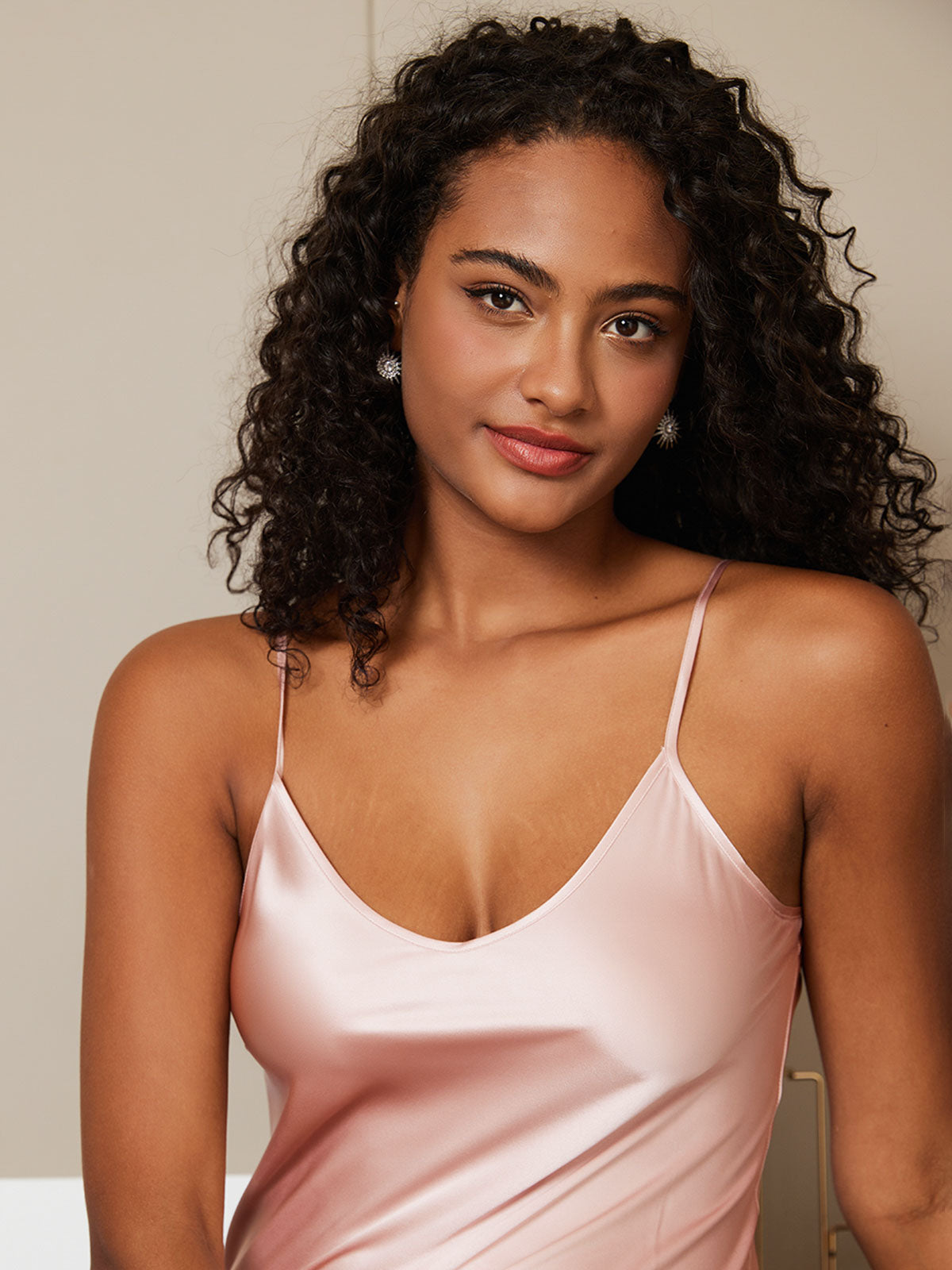 [Rosa] SilkSilky-DE Spaghettiträger V Ausschnitt Nachthemden 006