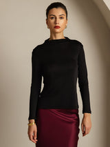 [Schwarz] SilkSilky-DE Reine Seide Womens T-Shirt 001