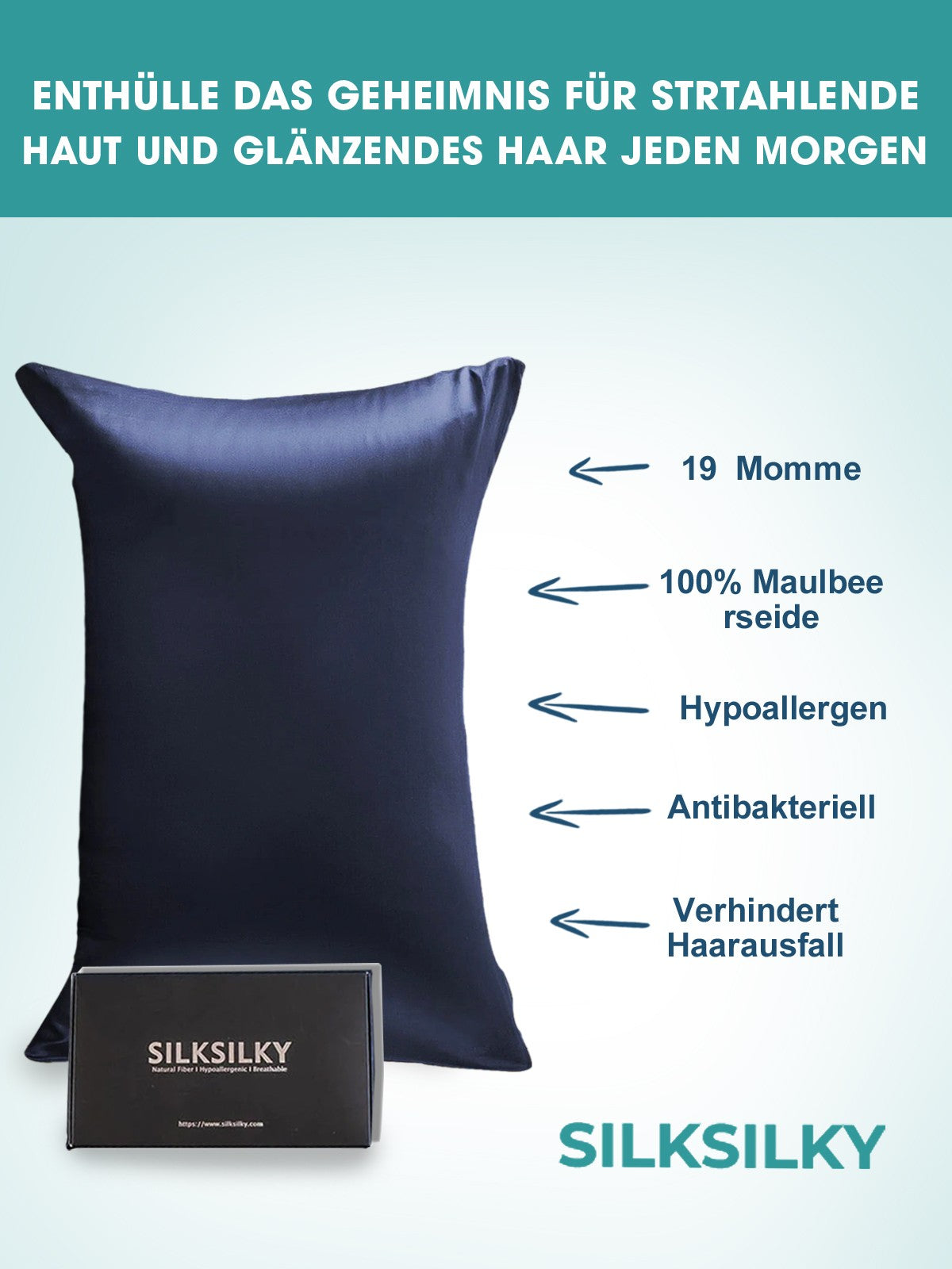 SilkSilky-DE 19Momme Reine Seide Pillowcase Dunkelblau 003