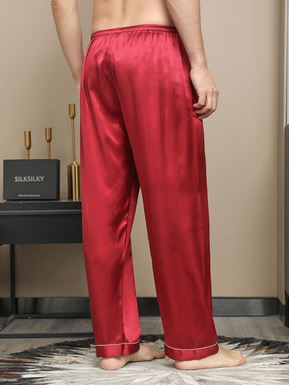 [Rot] SilkSilky-DE Reine Seide Mens Sleep Bottoms 002