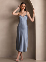 [Graublau] SilkSilky-DE Sleeveless V Neck Kleider 006