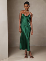 [Grün] SilkSilky-DE Sleeveless V Neck Kleider 001