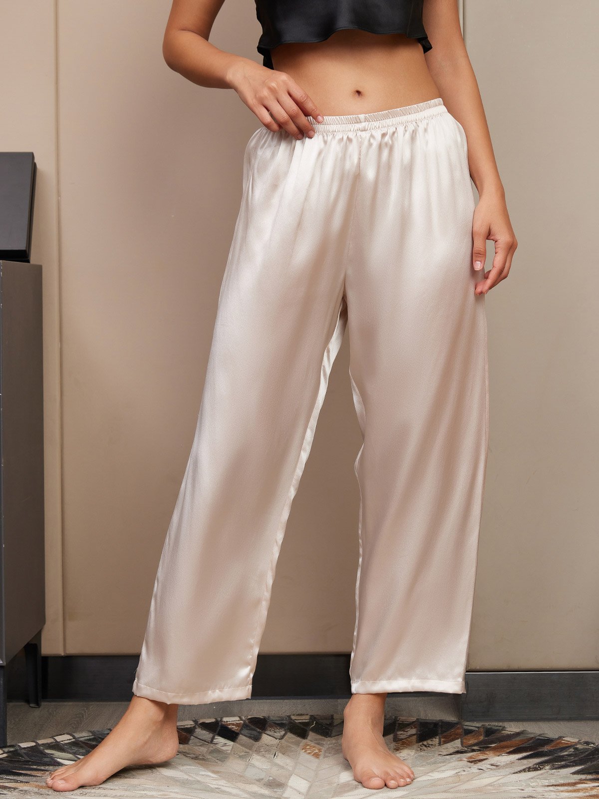 [Hellbeige] SilkSilky-DE Reine Seide Womens Sleep Bottoms 001