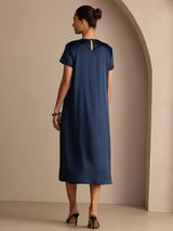 [Dunkelblau] SilkSilky-DE Short Sleeve Round Neck Kleider 002