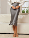 SilkSilky-DE 19Momme Reine Seide Skirt Dunkelgrau 003