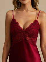 [Rotwein] SilkSilky-DE Sleeveless Deep V Neck Nachthemden 004