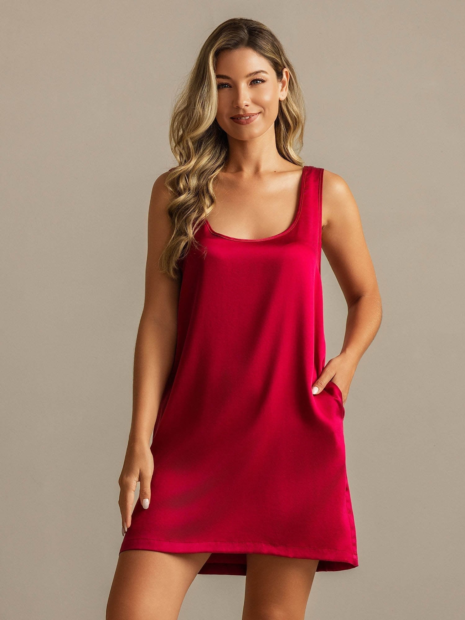 [Rotwein] SilkSilky-DE 19Momme Seide Nightgown 001,