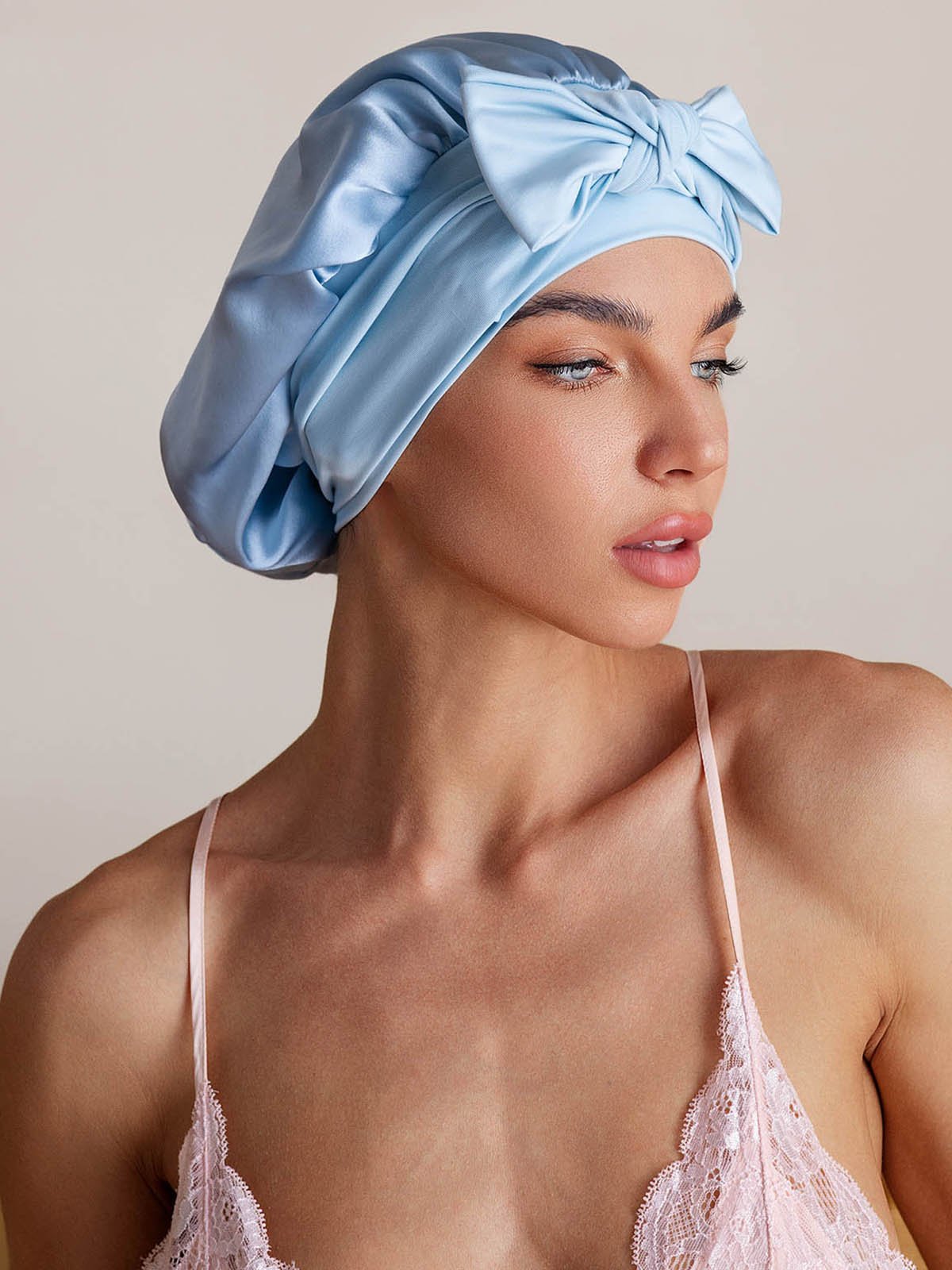 [Himmelblau] SilkSilky-DE Reine Seide Sleep Cap 002,