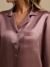 [Blasses Mauve] SilkSilky-DE Long Sleeve Notch-Kragen Damen Pyjamas 005