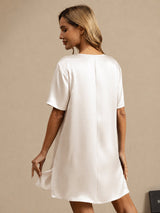 [Weiß] SilkSilky-DE Half Sleeve V Neck Nachthemden 002