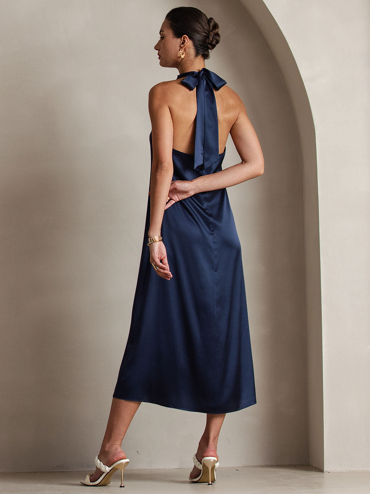 [Dunkelblau] SilkSilky-DE 19Momme Seide Dress 002