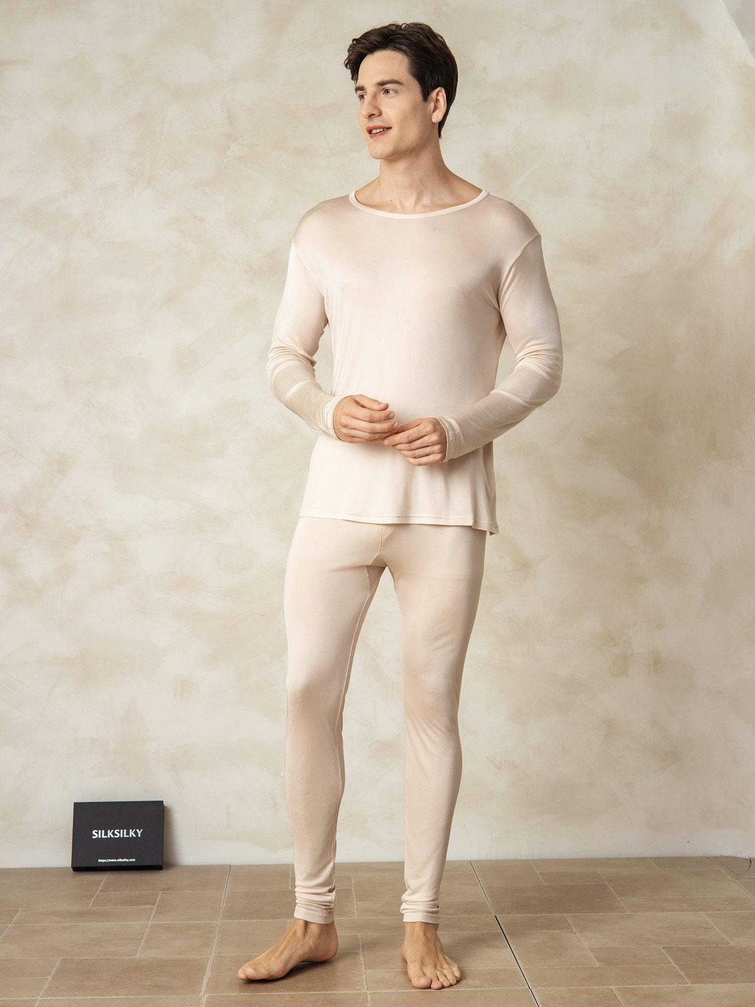 [Tan] SilkSilky-DE Seidenstrick Mens Pajamas 001