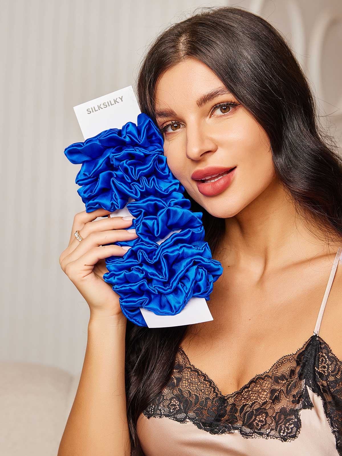 [Blau] SilkSilky-DE 19Momme Reine Seide Scrunchie 001