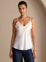 [Weiß] SilkSilky-DE Sleeveless V Neck Cami Top 001