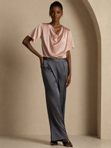 [Toskana] SilkSilky-DE Short Sleeve Cowl Neck Damenblusen 005