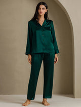 [Dunkelgrün] SilkSilky-DE Long Sleeve Notch-Kragen Damen Pyjamas 006