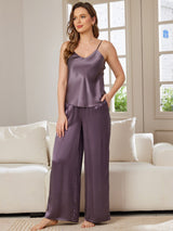 [Lilagrau] SilkSilky-DE Spaghettiträger V Ausschnitt Camisole-Set 001