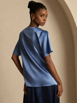 [Echtes Petrol] SilkSilky-DE Short Sleeve Cowl Neck Damenblusen 002