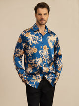 [Navy Drache] SilkSilky-DE Long Sleeve Lapel Collar Herrenhemd 003