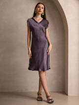 [Lilagrau] SilkSilky-DE Cap Sleeve V Neck Nachthemden 006