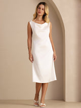 [Weiß] SilkSilky-DE Sleeveless Cowl Neck Kleider 004