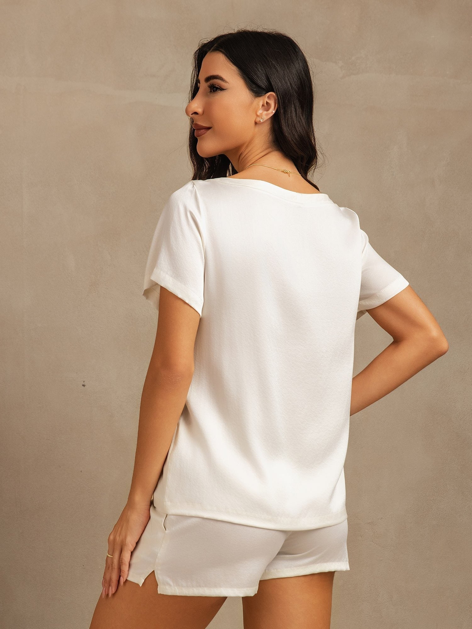 [Weiß] SilkSilky-DE 19Momme Seide Womens Pajamas 002