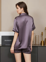 [Lilagrau] SilkSilky-DE Short Sleeve Notch-Kragen Damen Pyjamas 002