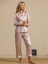 [Rosa Herz Geo] SilkSilky-DE Short Sleeve Notch-Kragen Damen Pyjamas 005