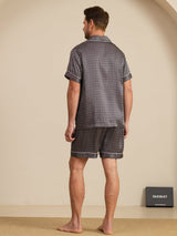 [Schwarzer Ginkgo] SilkSilky-DE Kurzärmelig Notch-Kragen Herren Pyjamas 002