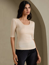 [Beige] SilkSilky-DE Half Sleeve T-Shirt 005
