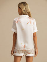 [Weiß] SilkSilky-DE Short Sleeve Notch-Kragen Damen Pyjamas 002
