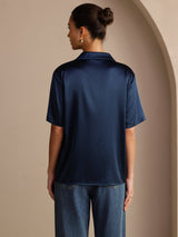 [Dunkelblau] SilkSilky-DE Short Sleeve Lapel Collar Damenhemd 002